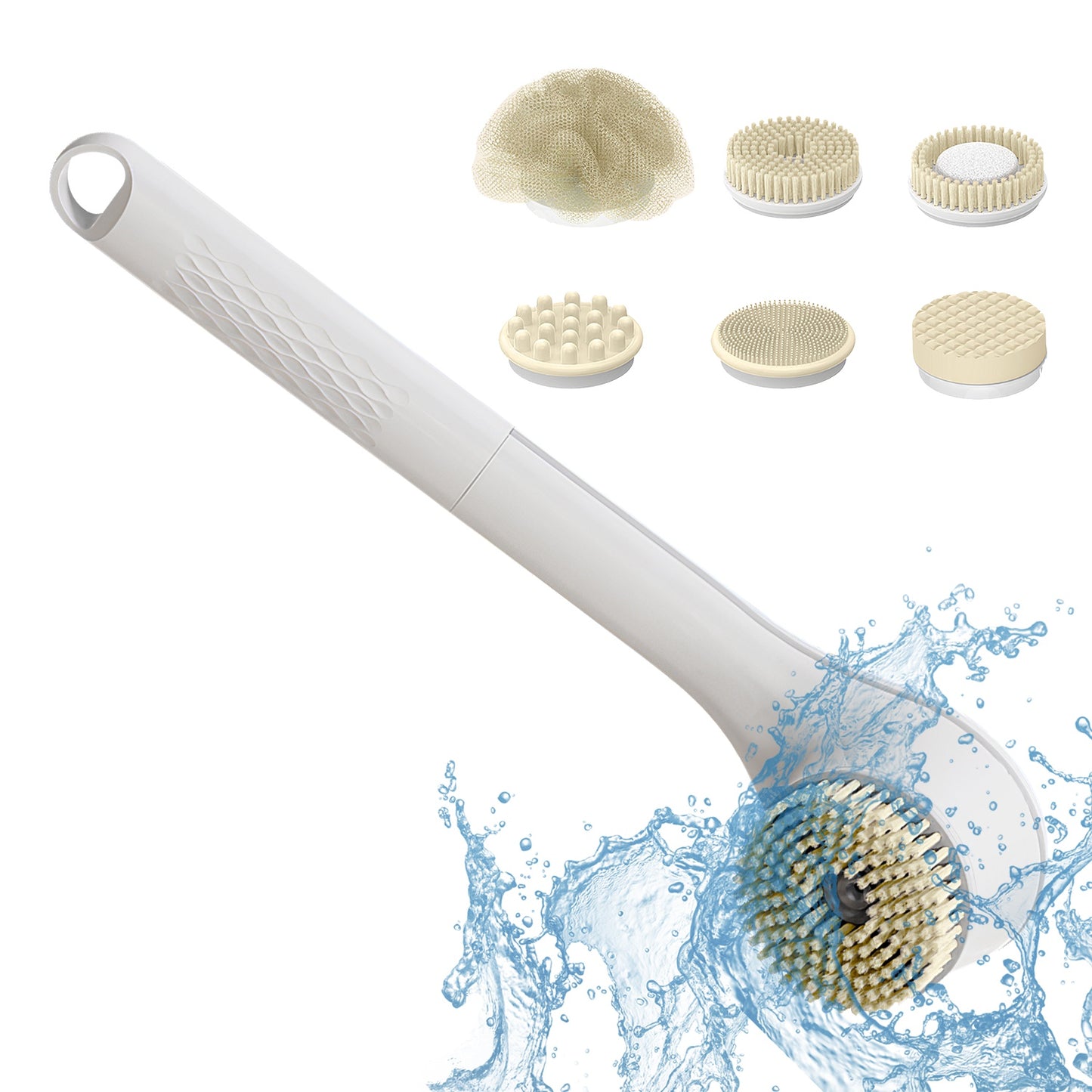 Electric Bath Brush Body Scrubber Rechargeable Massaging Spin Brush with 6 Shower Brush Heads 3 Rotating Modes Extended Handle