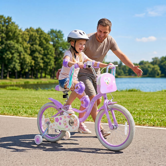 Girls Bike 18 Inch with Training Wheels and Front Bag