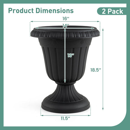 18-Inch Tall Urn Planters Set of 2 with Pedestal Base