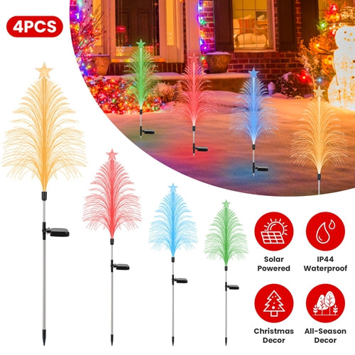 4-Pack 7-Color Solar Christmas Tree Lights – Fiber Optic, IP44 Waterproof