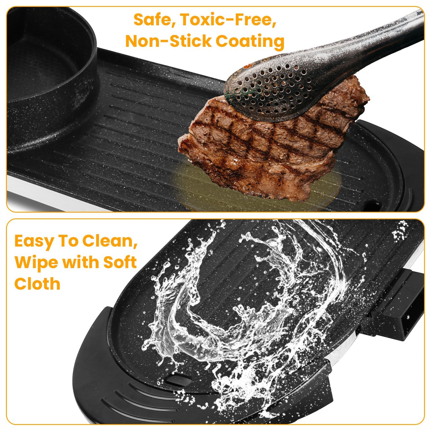 2 in 1 Electric Hot Pot with BBQ Grill Cooker 2200W Smokeless Non-Stick Korean BBQ Grill Shabu Shabu Hot Pot with Independent Temperature Control 5 Ge