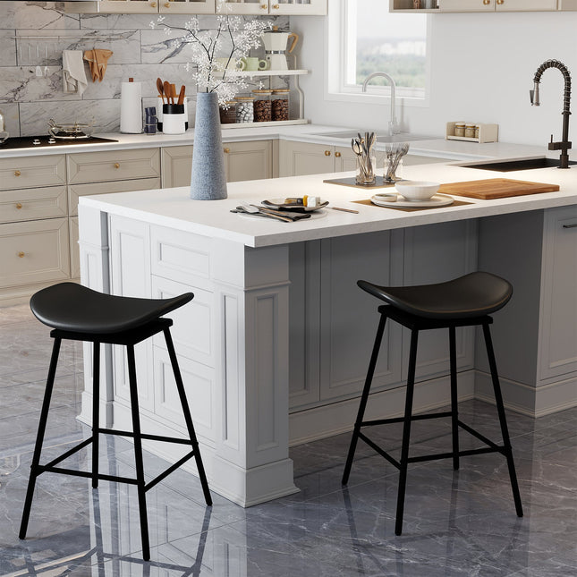 Set of 2 Swivel Barstools Faux Leather Upholstered Backless with Footrest