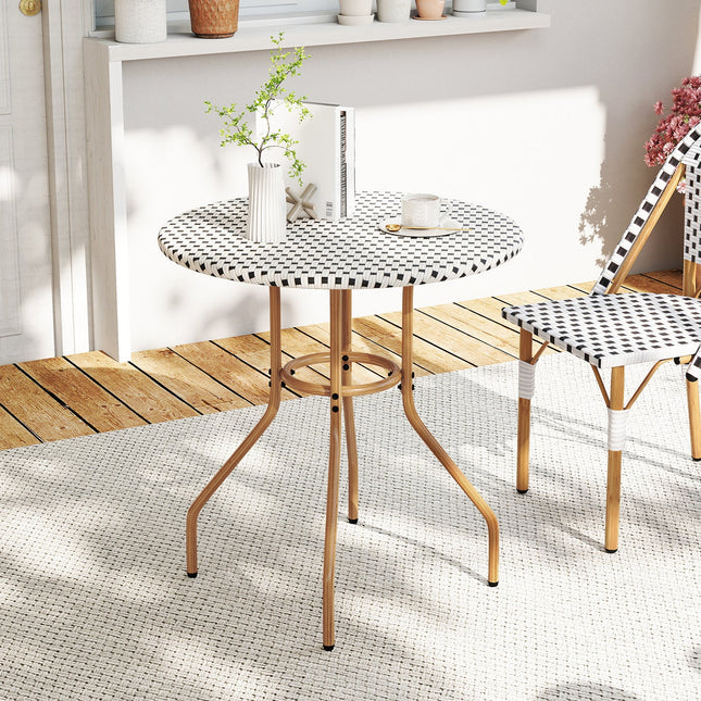 27.5 inch Outdoor Bistro Table with Heavy Duty Metal Frame and Adjustable Foot Pads-white