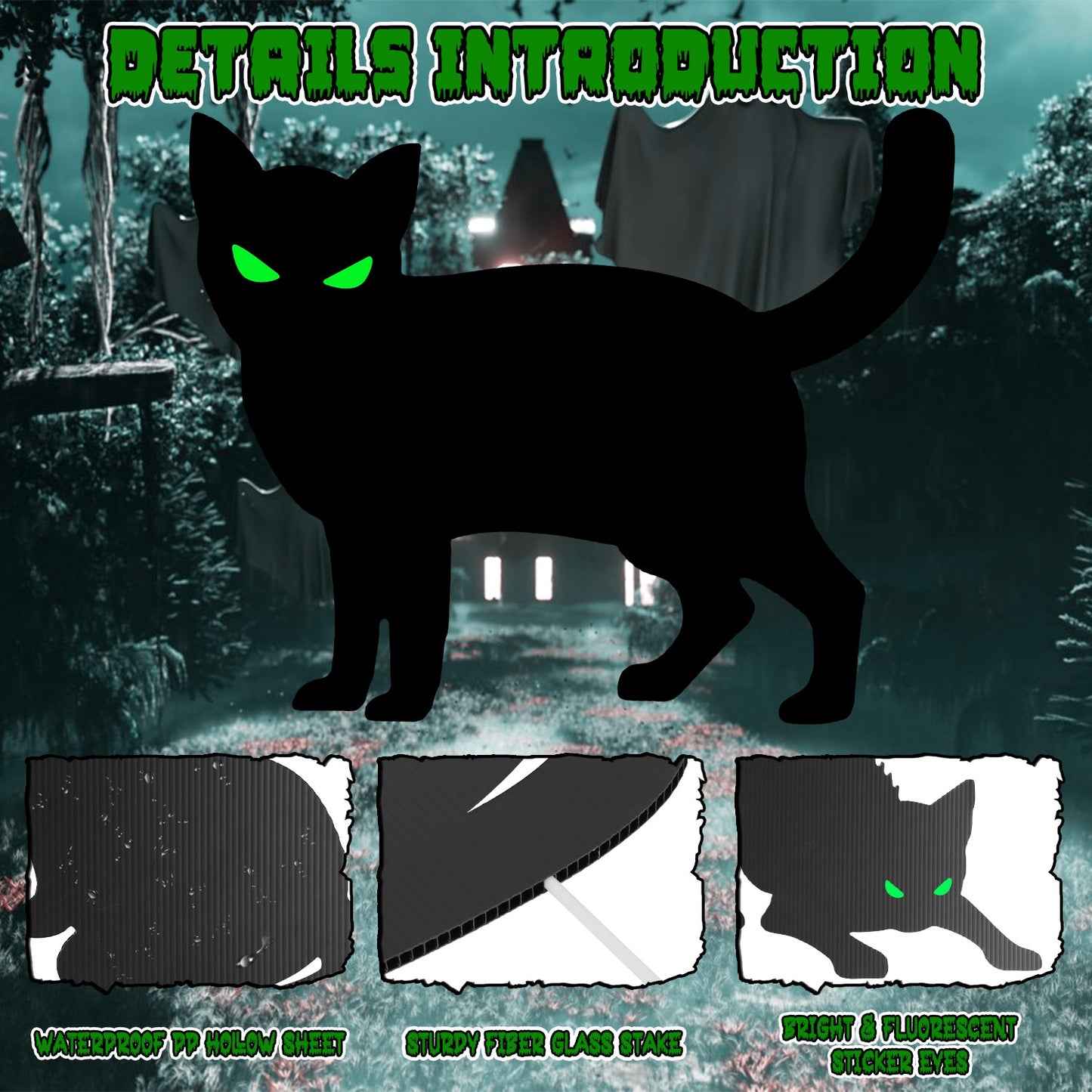 Halloween Cat Yard Sign Decorations 5Pcs Glow in the Dark Halloween Cat Fluorescence Lawn Sign with 10 Stakes for Haunted House Garden Yard and Scary