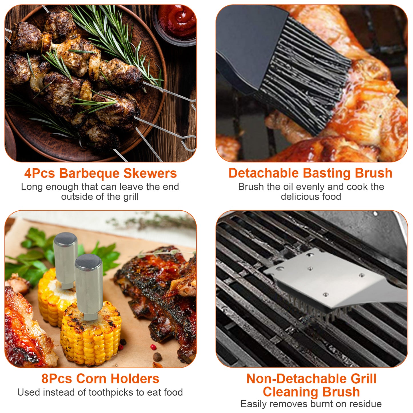 Stainless Steel BBQ Grill Tool Kit Grilling Utensil Accessories w/ Spatula Tongs Fork KnifeBrush Pepper Salt Shaker Bottle Grilled Skewers Corn Need