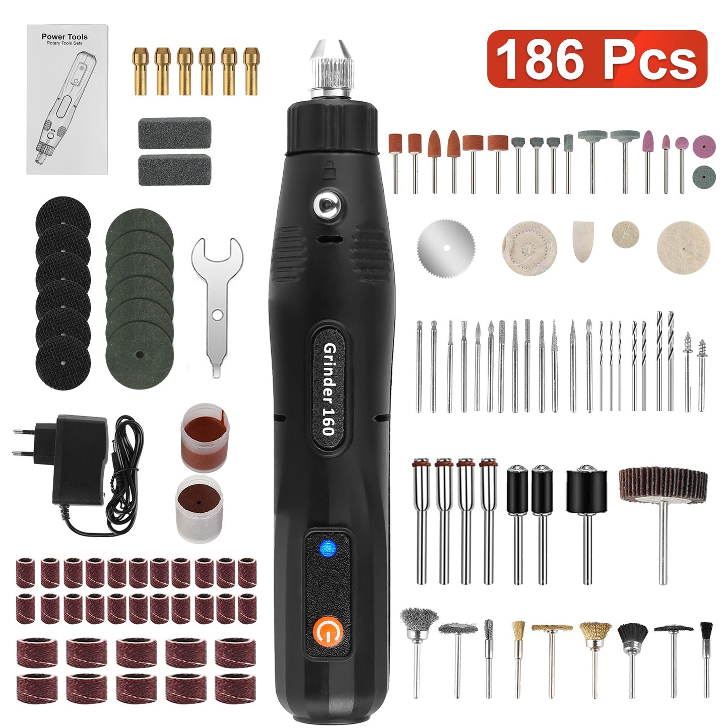 Mini Corded Rotary Power Tool Set of 186Pcs Electric Detail Sander Grinding Pen Small Drill Kit Engraver with 5 Speeds for Sanding Polishing Drilling