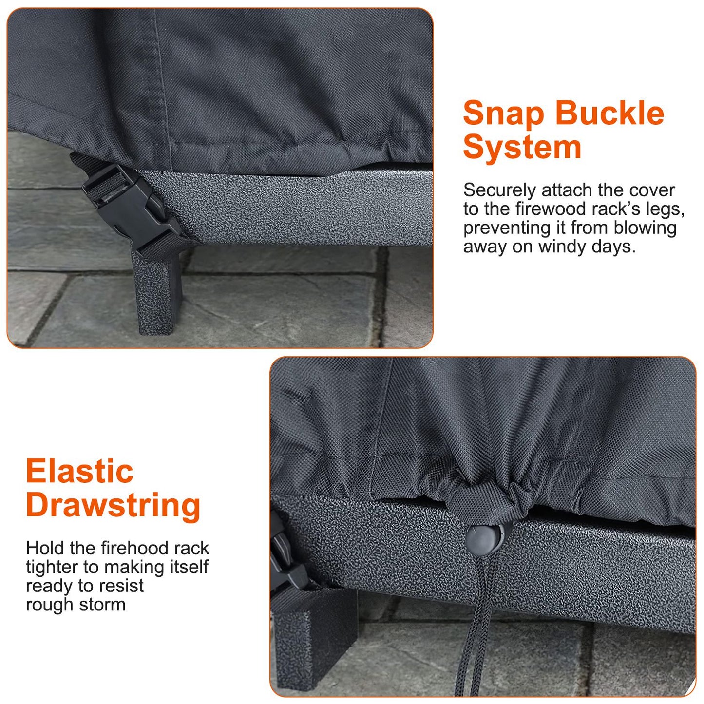 4FT Firewood Log Rack Cover Rectangular Wood Rack Cover 420D Oxford Fabric Waterproof Windproof UV Resistant Tear-resistant 48x24x42in Black