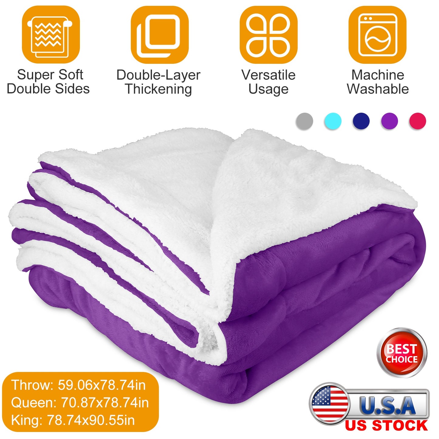 Fleece Throw Blanket Warm Soft Flannel Bed Cover Cuddly Cozy Sofa Travel Car Blanket w/ Queen King Throw Size Optional