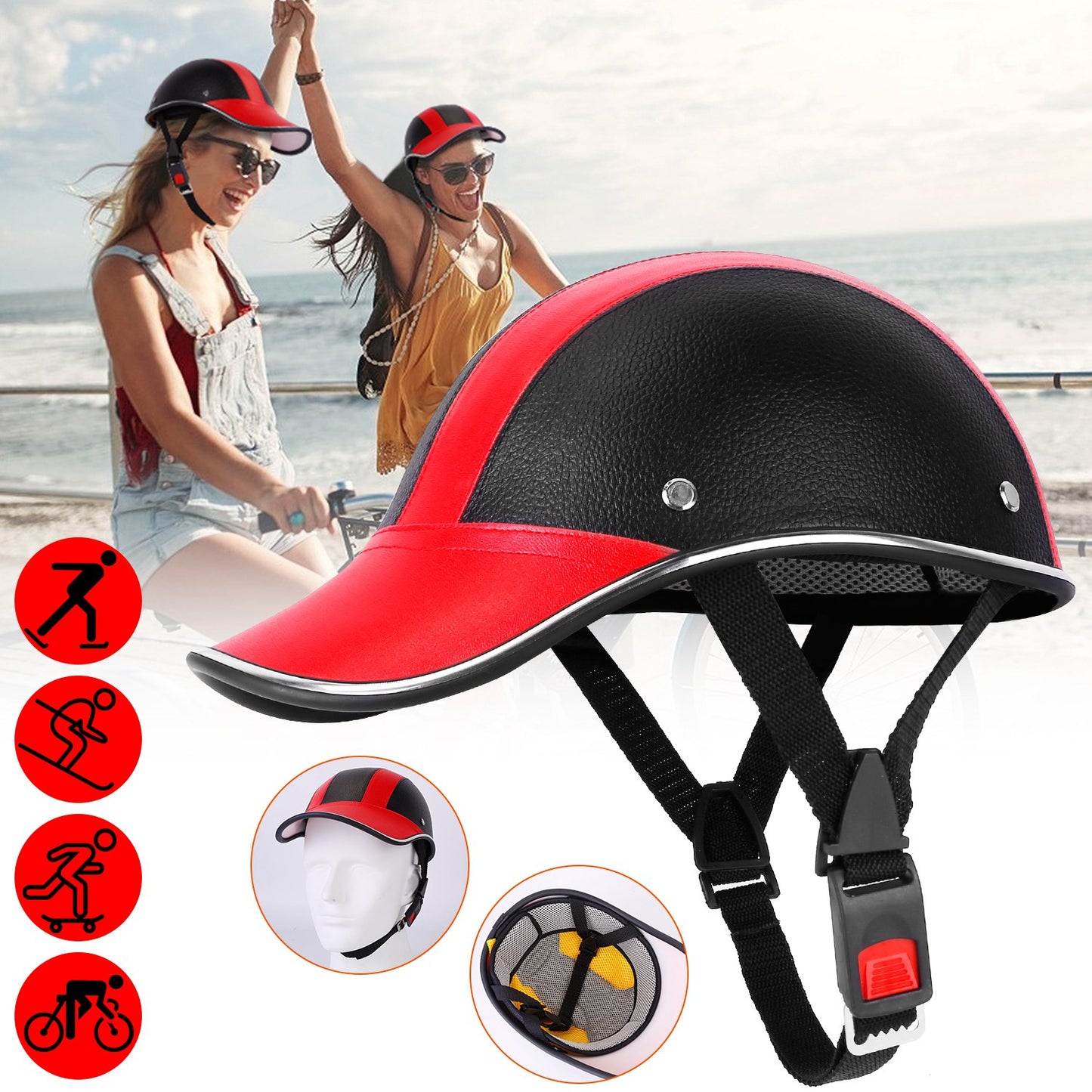 Safety Bicycle Helmet Adjustable Windproof Bike Helmet Sunshade Baseball Cap Anti-UV Cycling Motorcycle Hat Leather Helmet