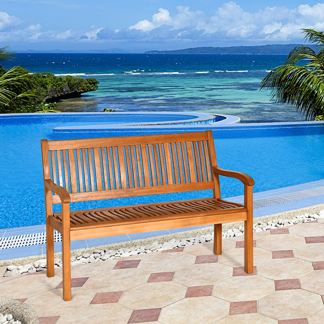 Two Person Solid Wood Garden Bench with Curved Backrest and Wide Armrest