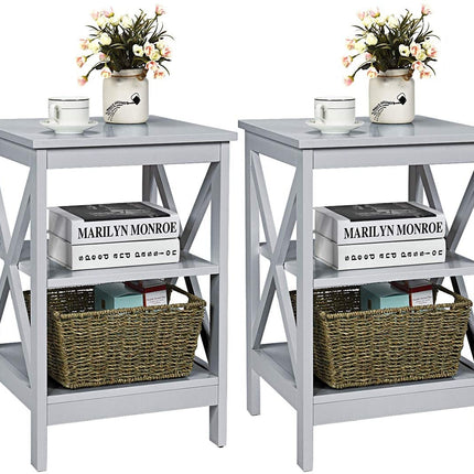 3-Tier X-Design Nightstands with Storage Shelves for Living Room Bedroom