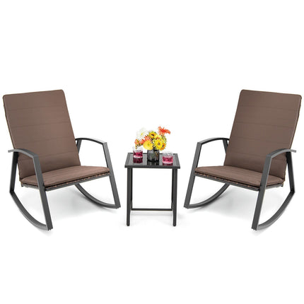 3 Pieces Patio Rattan Rocking Furniture Set