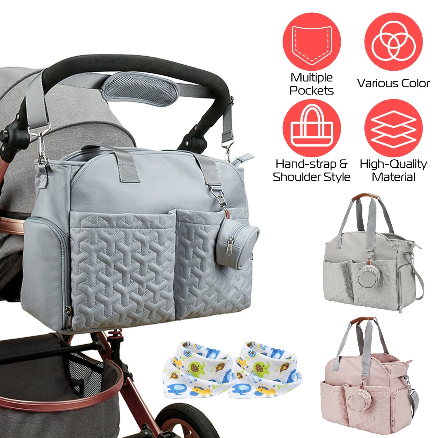 Breast Pump Bag Diaper Tote Bag with Detachable Shoulder Strap Side Pocket Free Baby Bibs Compatible with Spectra S1 S2 Medela