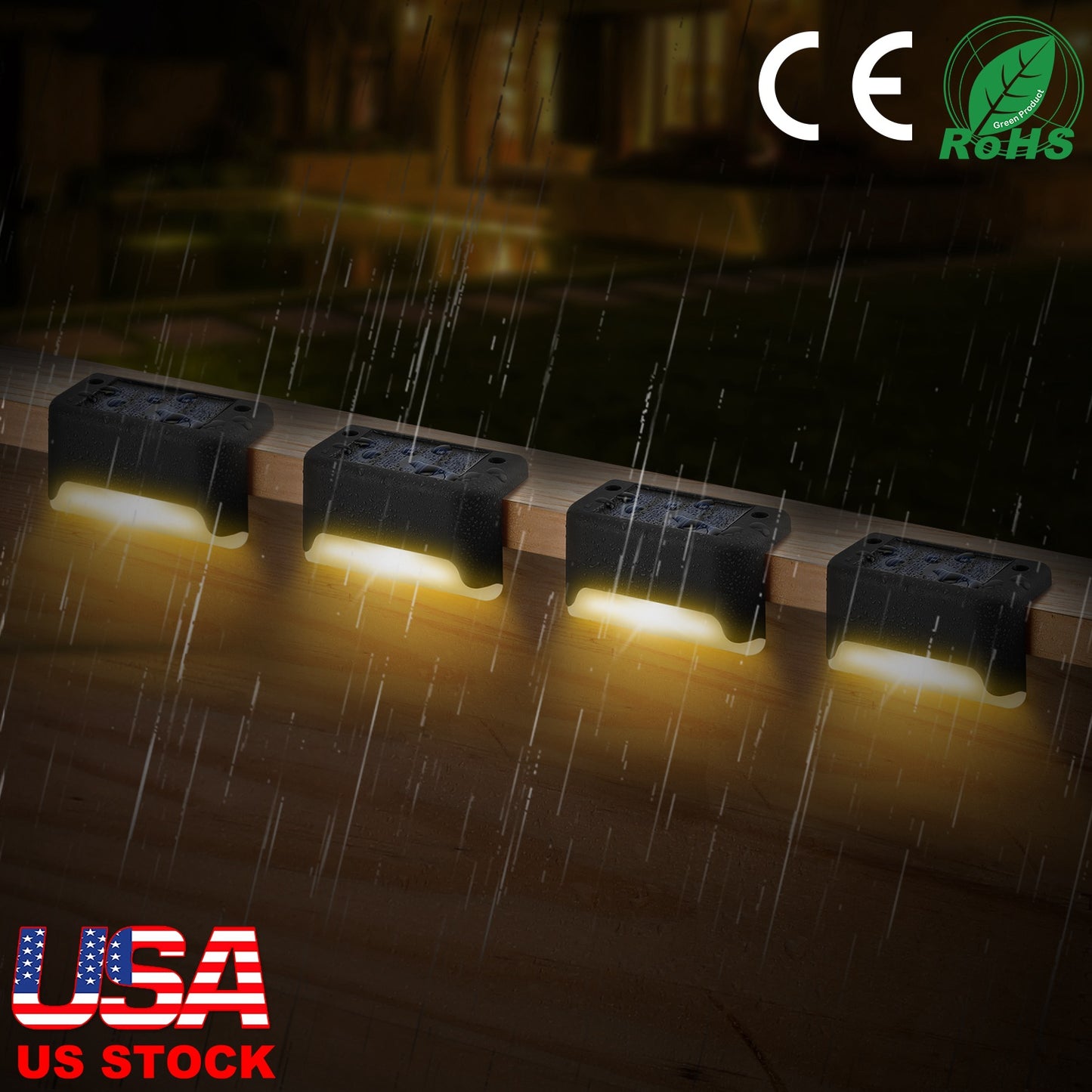 4Pcs Solar Powered LED Step Lights Outdoor IP55 Waterproof Dusk To Dawn Sensor Fence Lamps For Stairs Yard Railing