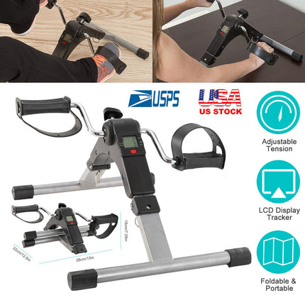 Foldable Exercise Bike Pedal Fitness Exerciser Cycle Bike w/ LCD Display Mini Pedal Exerciser for Leg Arm Physical Therapy Home Office Gym