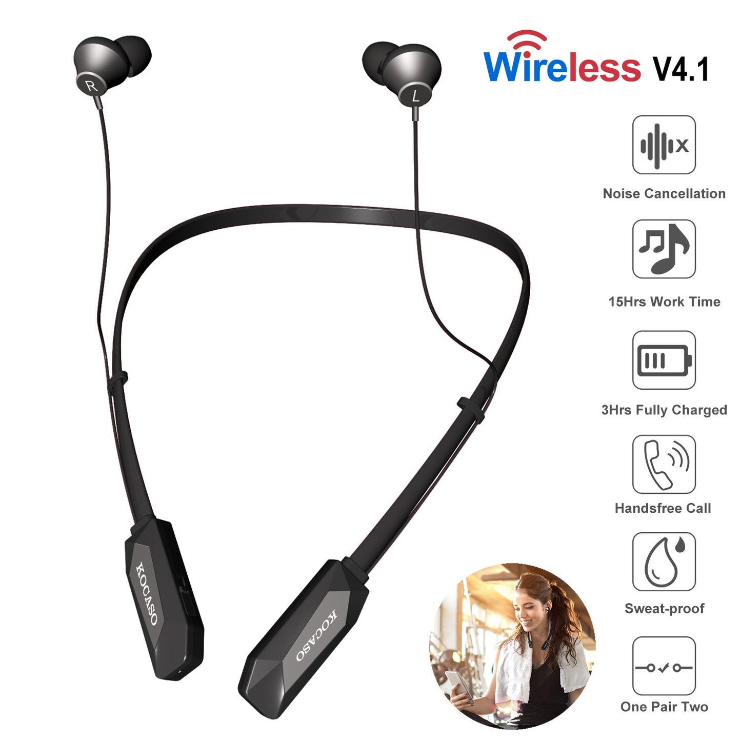 Wireless Neckband Headphones V4.2 Sweat-proof Sport Headsets Earbuds In-Ear Magnetic Neckbands Stereo Earphone Deep Bass Earphone w/Mic 15Hrs Work Run