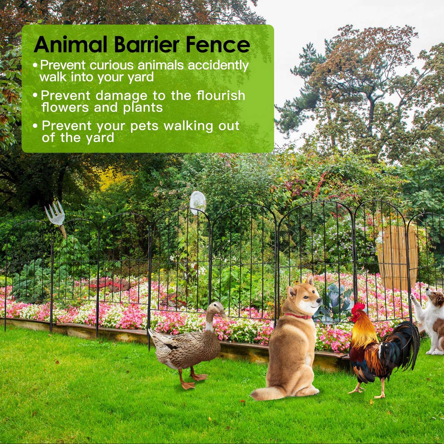 10Pcs Decorative Garden Fence Rustproof Iron Wire Arched Fence Animal Barrier Border 12.59Ó Width 23.93Ó Length For Yard Landscape Patio Outdoor Decor
