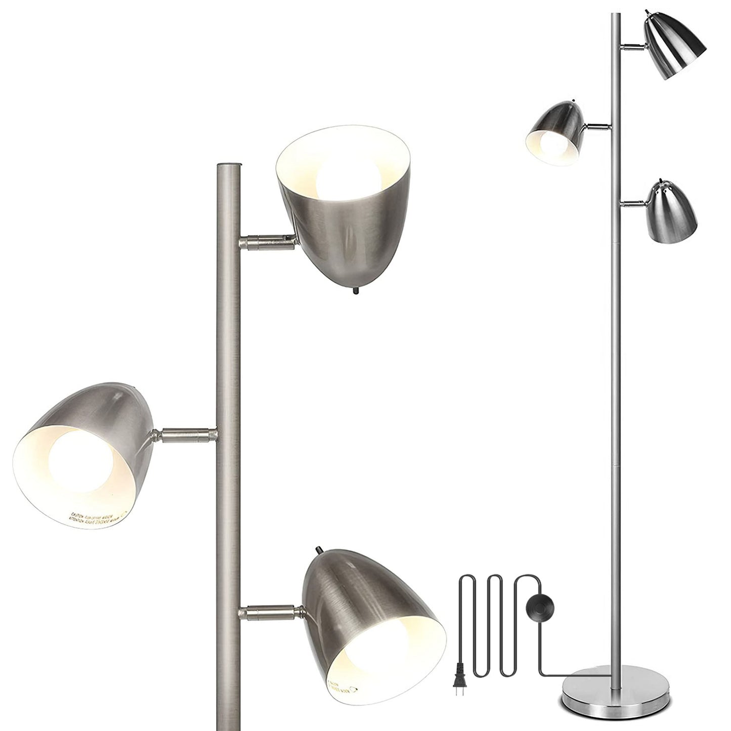 Black Tree Floor Lamp – Metal Body, 3-Color LED & Adjustable Heads