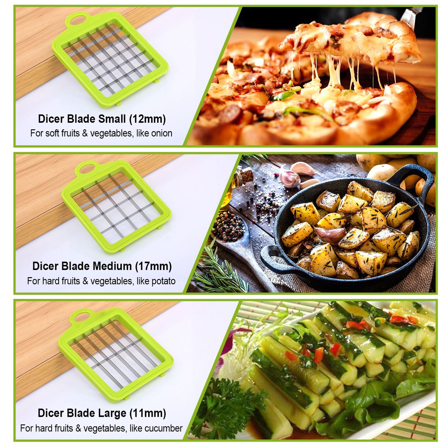 Vegetable Slicer Quick Potato Tomato Fruit Cutter Set w/3 Blades Stainless Steel Food Chopper