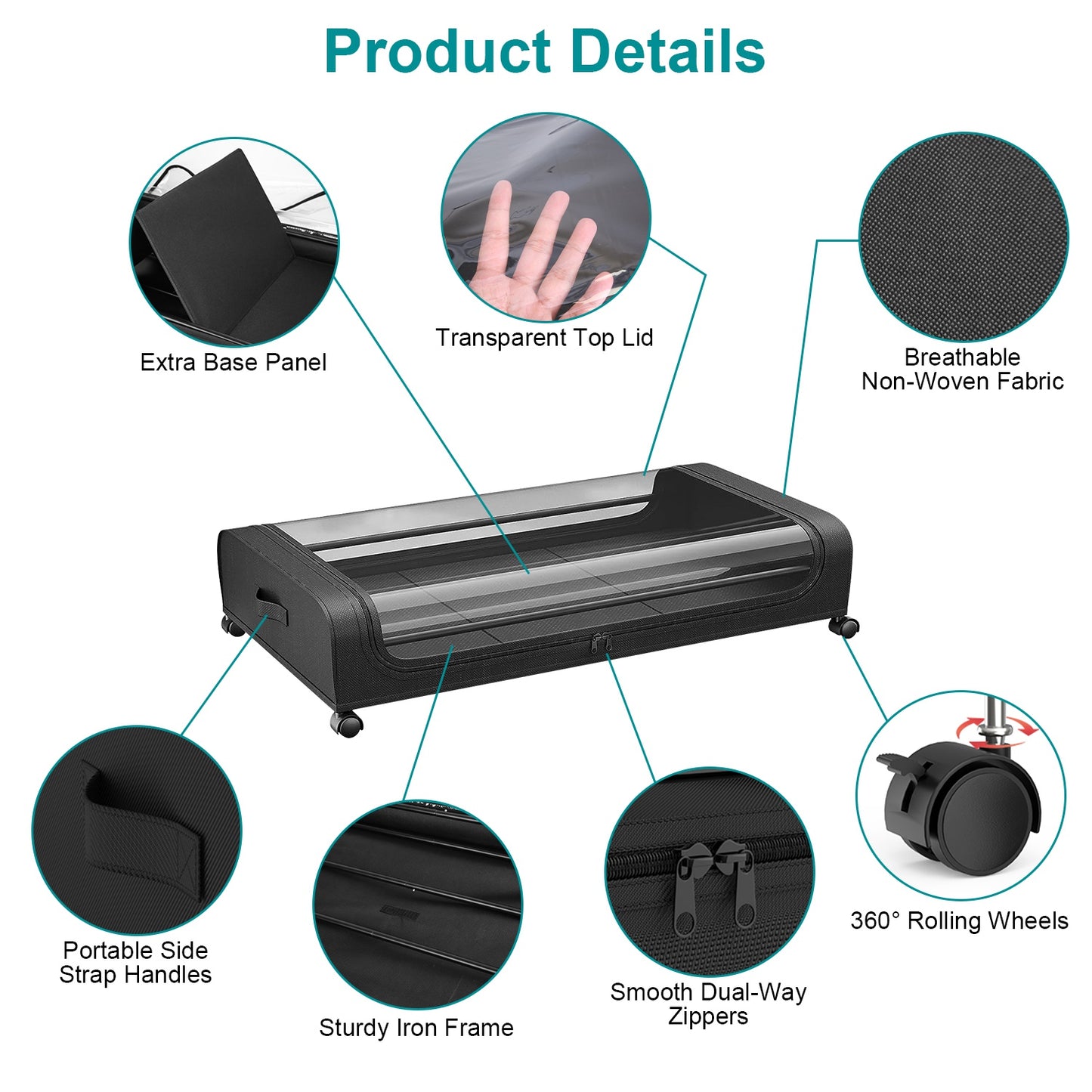 2Packs Under Bed Storage Containers Rolling Clothing Organizer 42L/11Gal Under BedÊDrawers with Clear Lid 360¡ Lockable Rolling Wheels Strap Handles