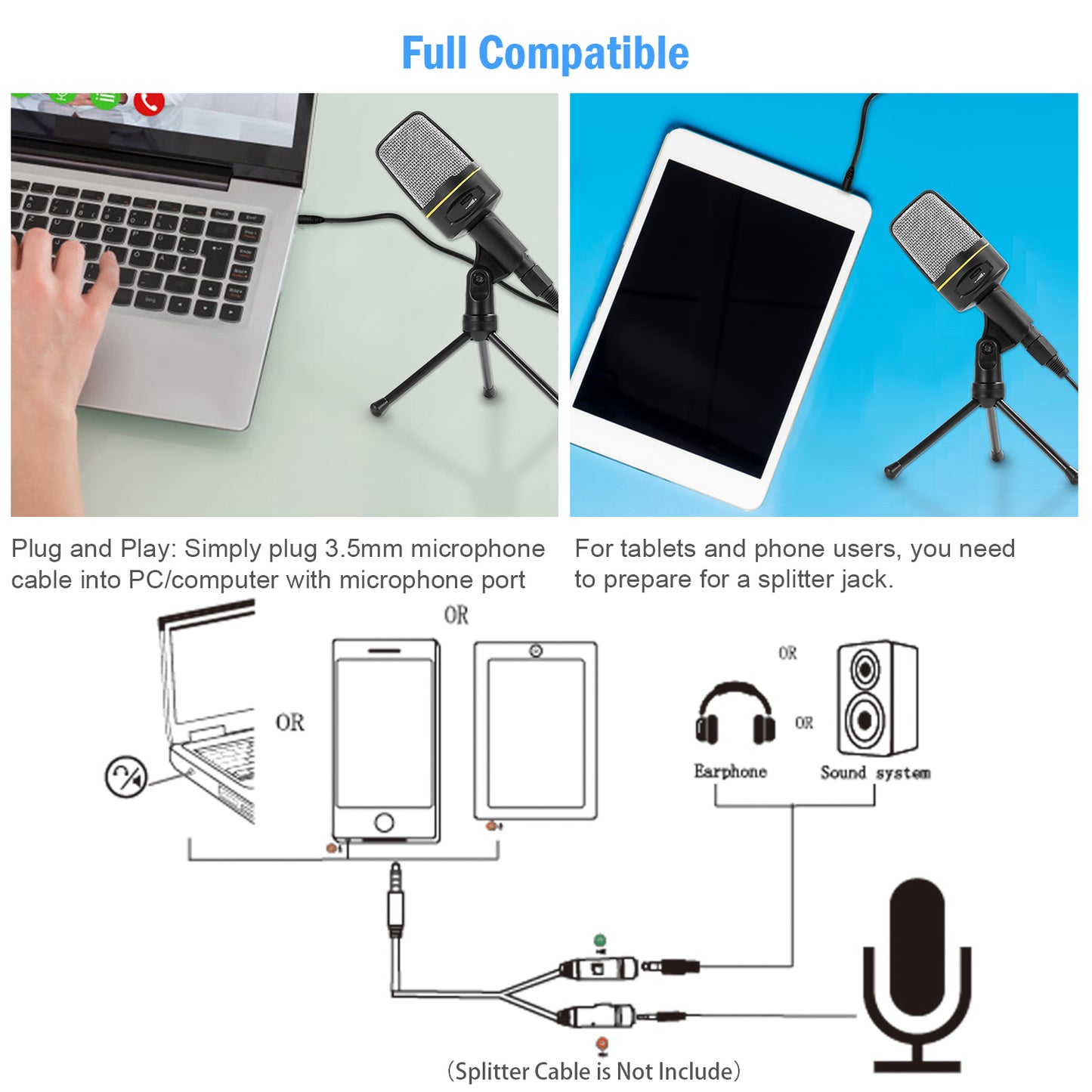 Pro Condenser Microphone w/ Tripod Stand Audio Studio Recording Desktop Mic Flexible Mic For Podcasting Broadcasting Gaming Chatting Webcasting w/3.5m