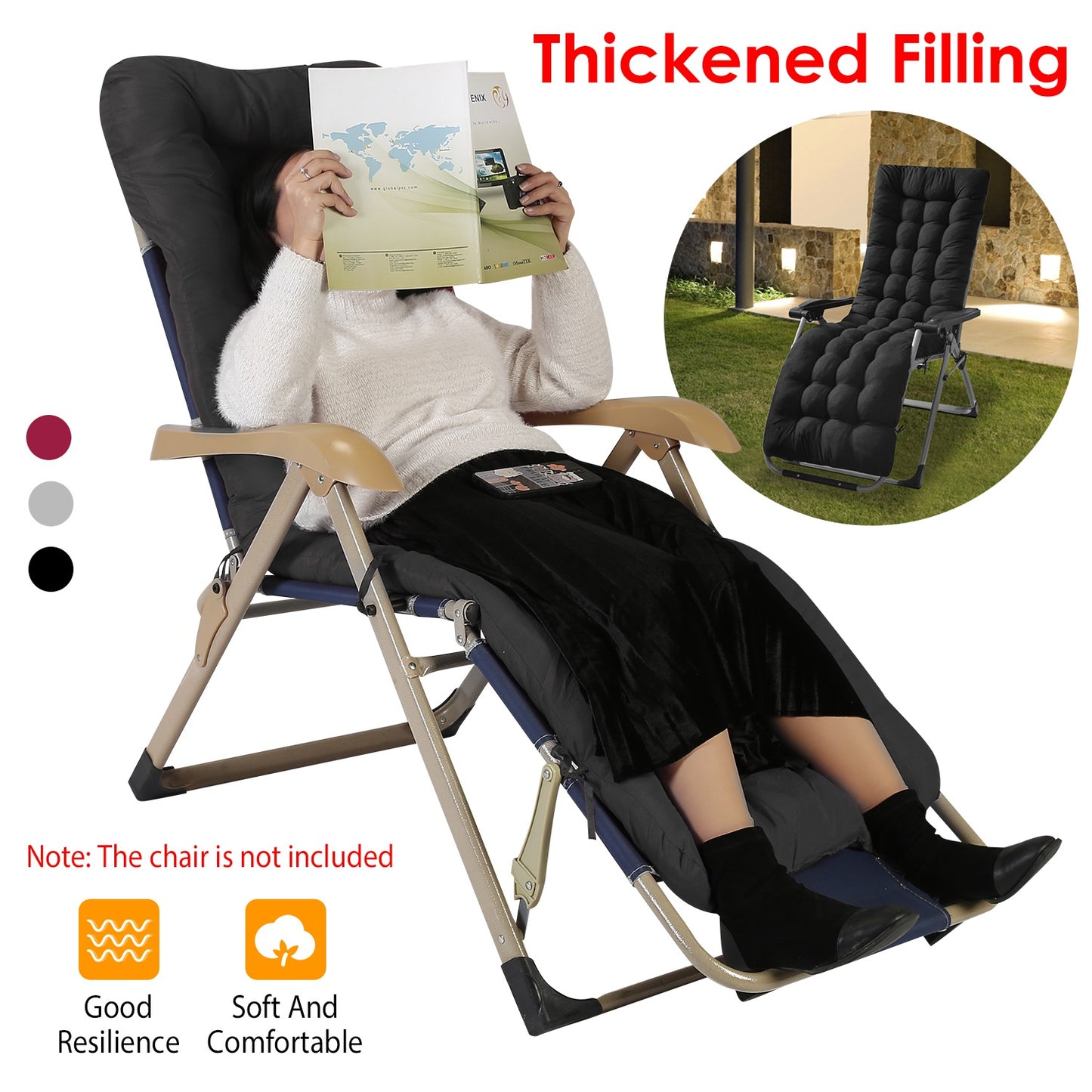 71x22in Chaise Lounger Cushion Recliner Rocking Chair Sofa Mat Deck Chair Cushion