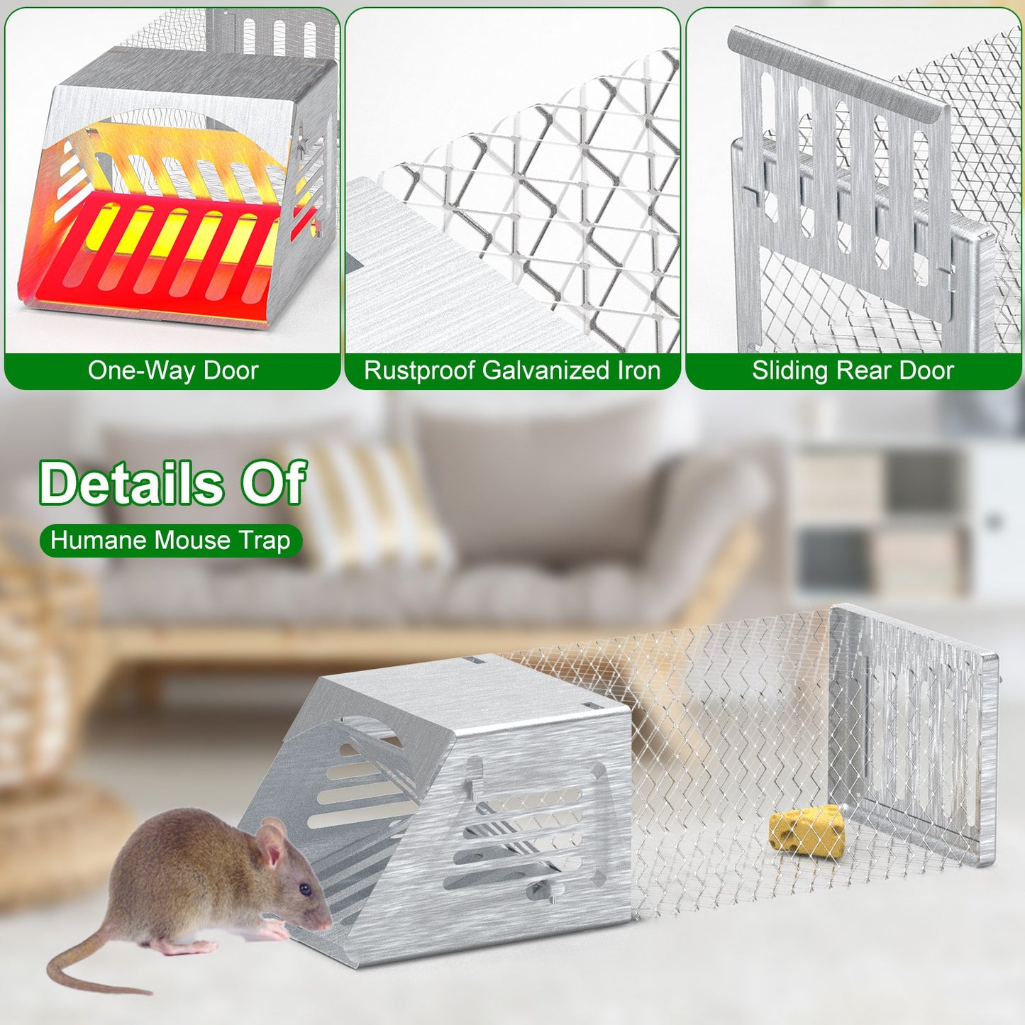 2Pcs Humane Mouse Trap Cage No Assembly Need Automatic Continuous Rat Trap with Single Way Door Reusable Catch And Release Live Cage Trap for Rodents