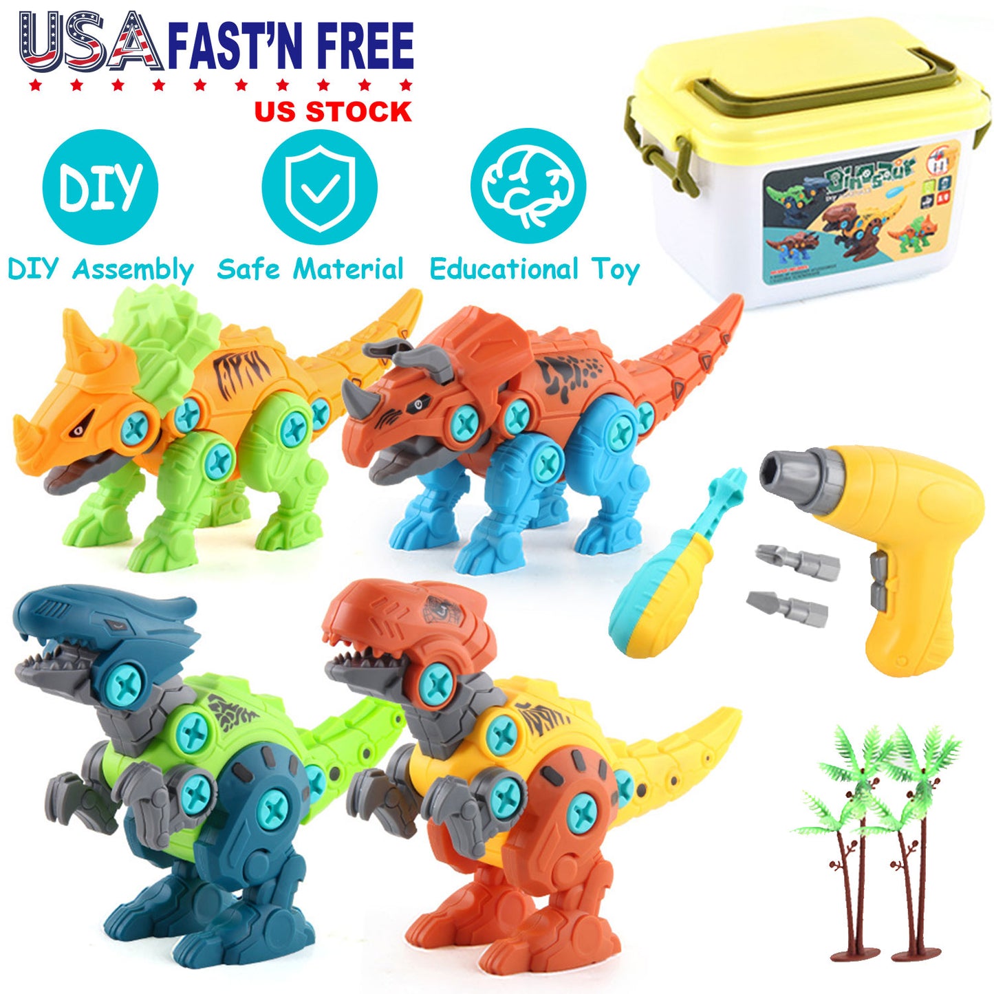 Take Apart Dinosaur Toys DIY Dinosaur Construction Building Block Assembly Toys with Electric Drill for Kids 3-7 Year Old Learning Educational Gift