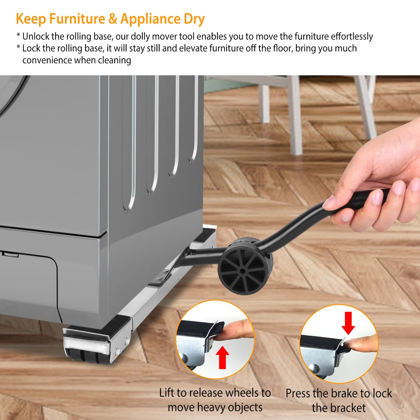 Furniture Dolly Mobile Roller Extendable Appliance Furniture Rolling Base Stand with Brake Pry For Washing Machine Fridge Dryer Cabinet 1102LBS Max Lo