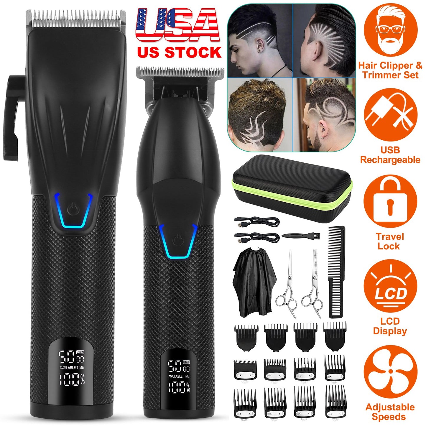Cordless Clipper Trimmer Set for Men Electric Barber Clipper Hair Cutting Combo Set Beard T Outliner Shaver Trimmers Haircut Grooming Kit