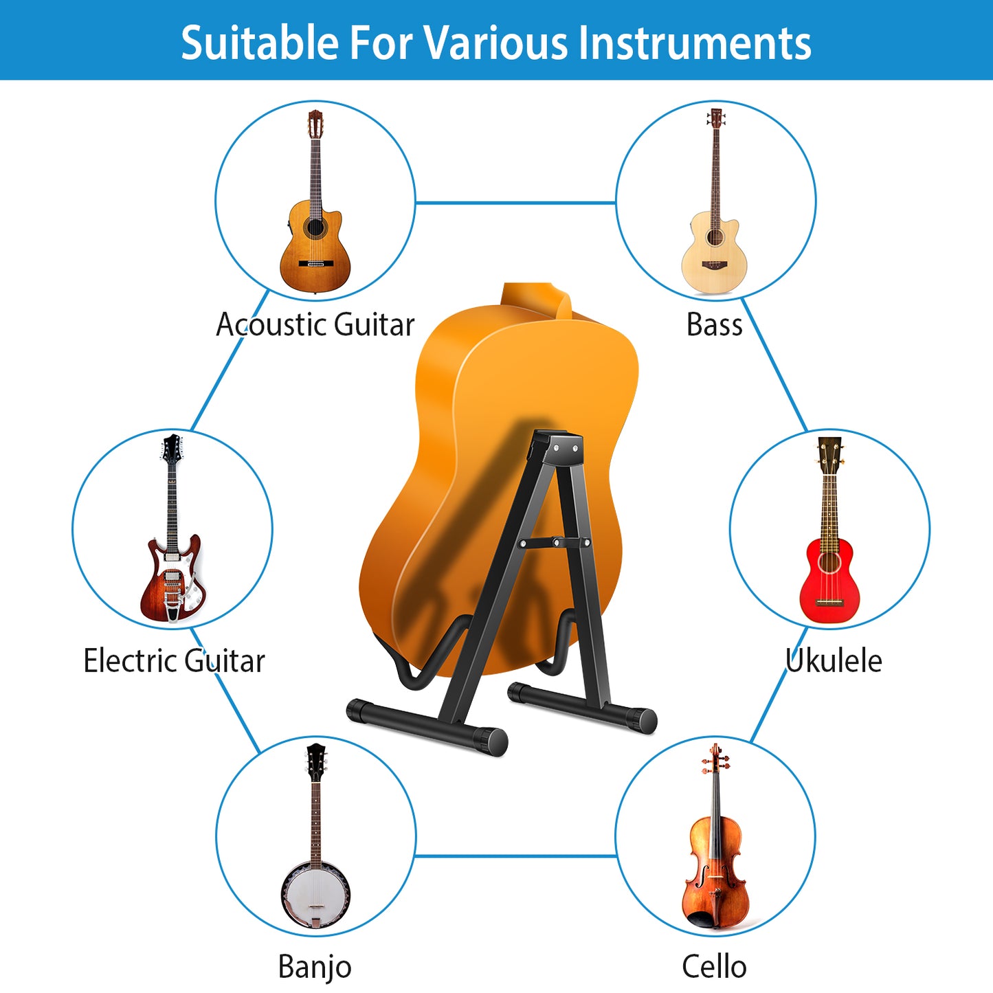 Guitar Stand A Frame Foldable Guitar Holder Portable Mount For Acoustic Electric Classical Guitars Violin Ukulele Bass Banjo