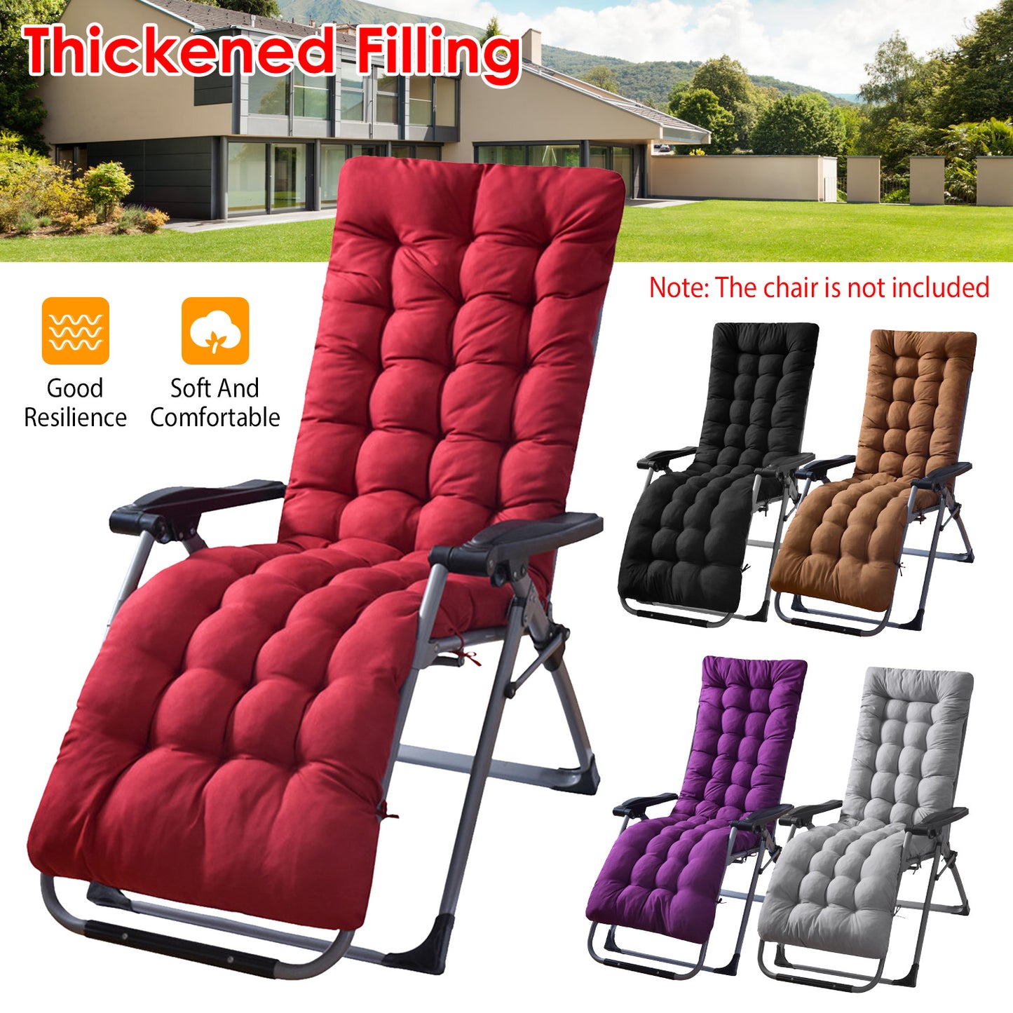 66.92x22.04in Thickened Chaise Lounger Cushion Recliner Rocking Chair Sofa Mat Deck Chair Cushion