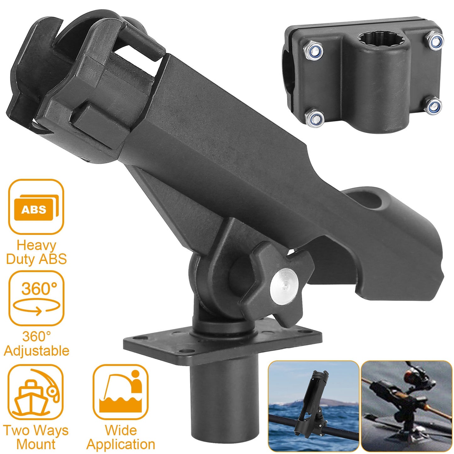 Boat Fishing Pole Rod Holder 360¡ Rotatable Kayak Side Rail Mount Adjustable Folding Rod Holder w/ Large Clamp