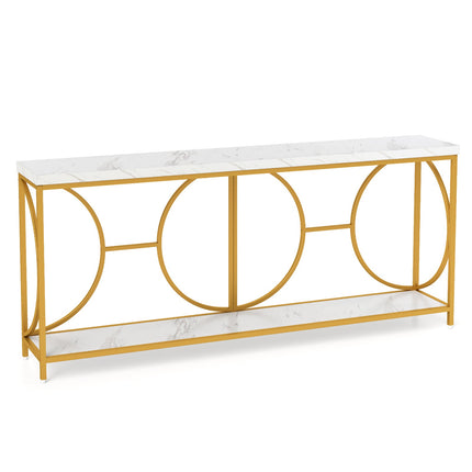 2-Tier Faux Marble Top Console Table with Storage Shelf-White