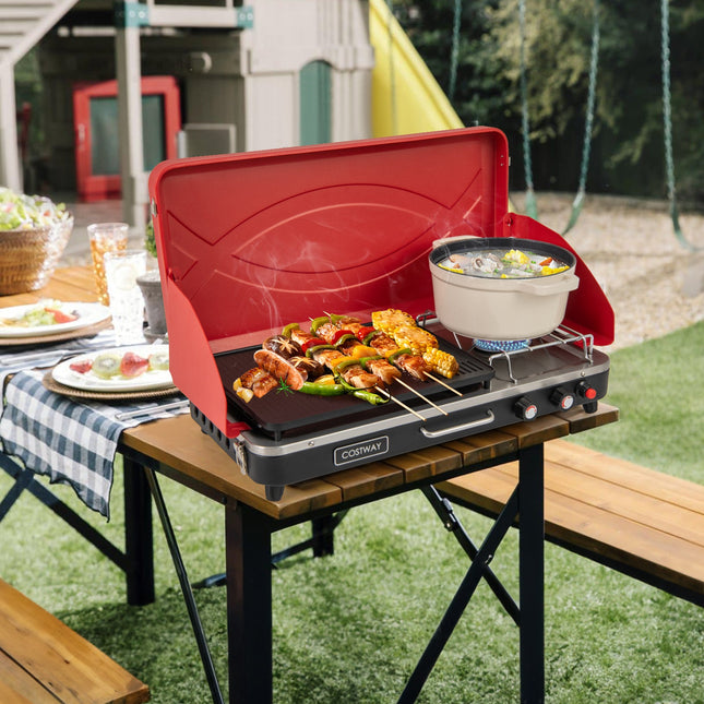 2-in-1 Gas Camping Grill and Stove with