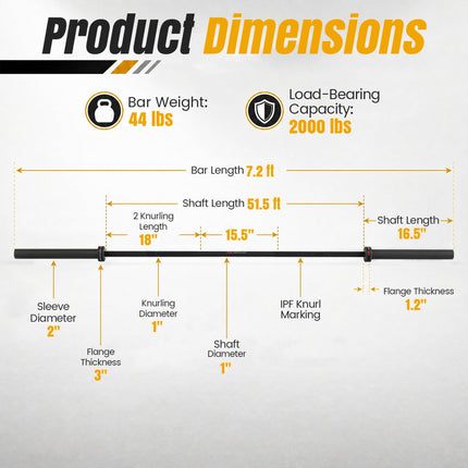7ft Olympic Barbell 2000 lbs Capacity for Weightlifting