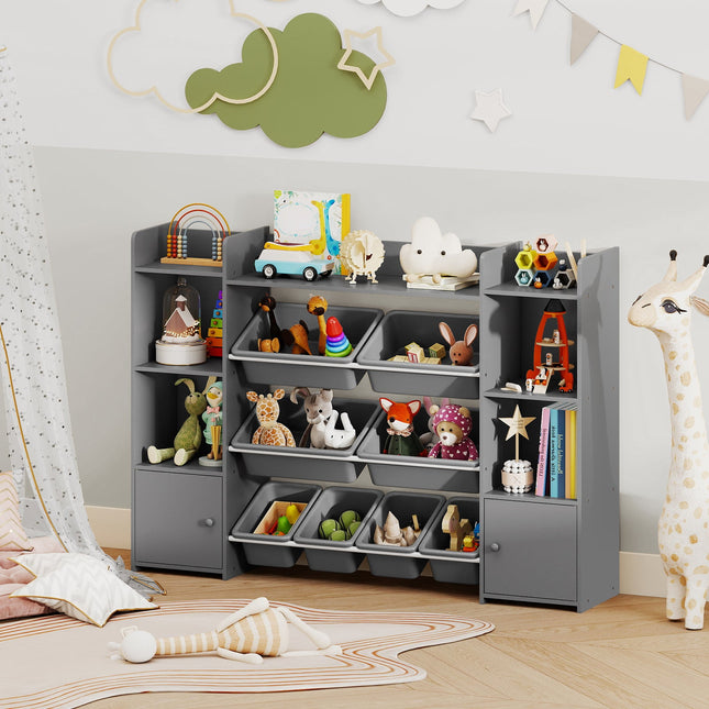 56 inch Large Toy Storage Organizer with 8 Removable Bins and Bookshelf