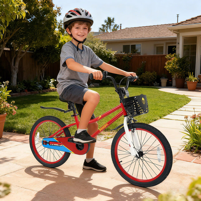 20 Inch Kids Bike Adjustable with Kickstand and Storage Basket for Aged 8+ Years