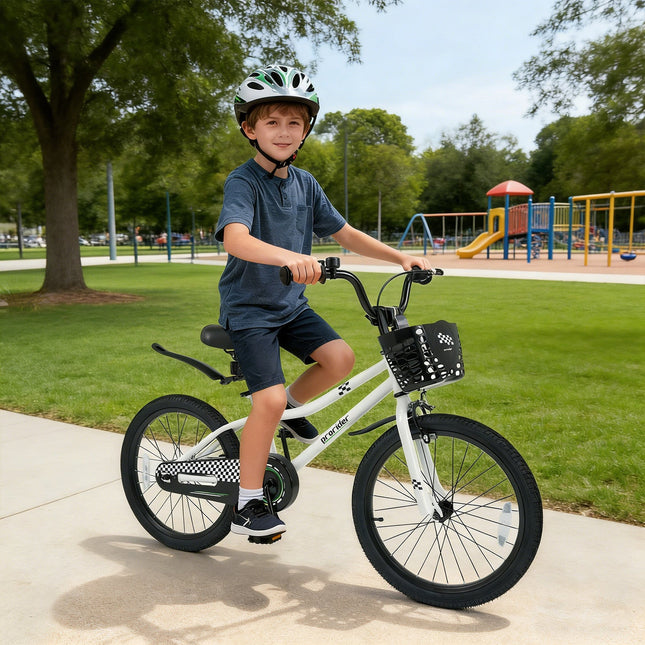 20 Inch Kids Bike Adjustable with Kickstand and Storage Basket for Aged 8+ Years