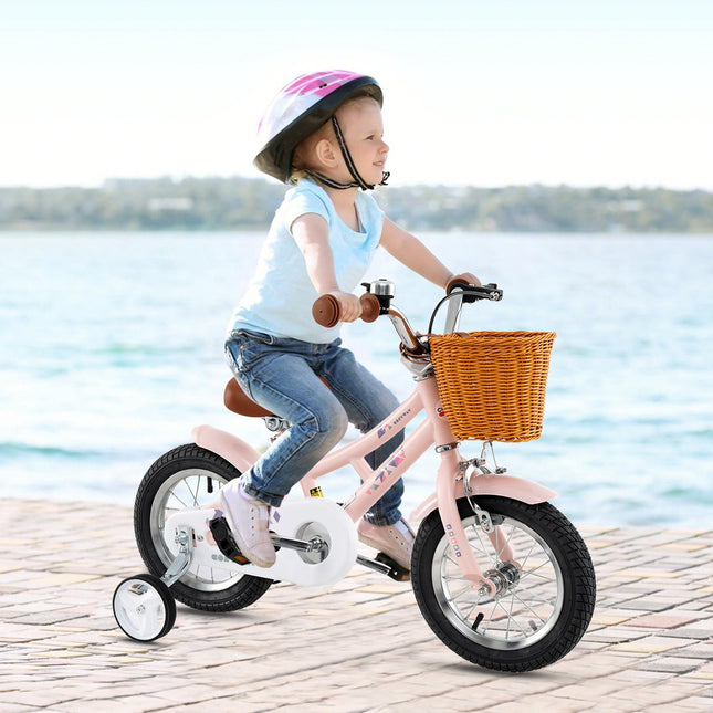 14 Inch Kids Bike Retro Bicycle with Adjustable Height and Basket for Ages 3-5 Years Old-