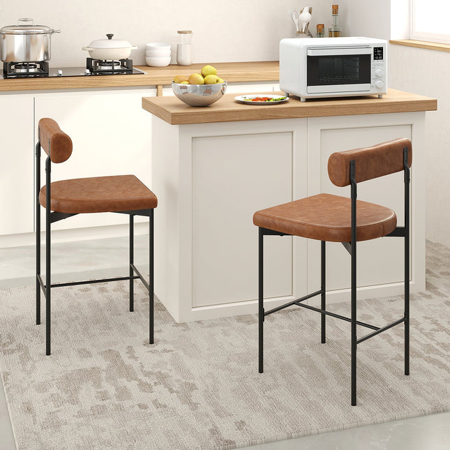 26 Inch Upholstered Bar Stools Set of 2 Counter Height Bar Chairs with Backrest
