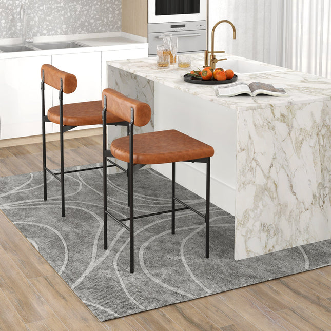 26 Inch Upholstered Bar Stools Set of 2 Counter Height Bar Chairs with Backrest