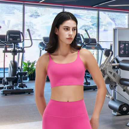 Women Strap Sport Bras Padded Strappy Crop Square Neck Low Impact Bras Sexy Fitness Tank Tops with Removable Pads Flat Straps for Gym Yoga Workout Run