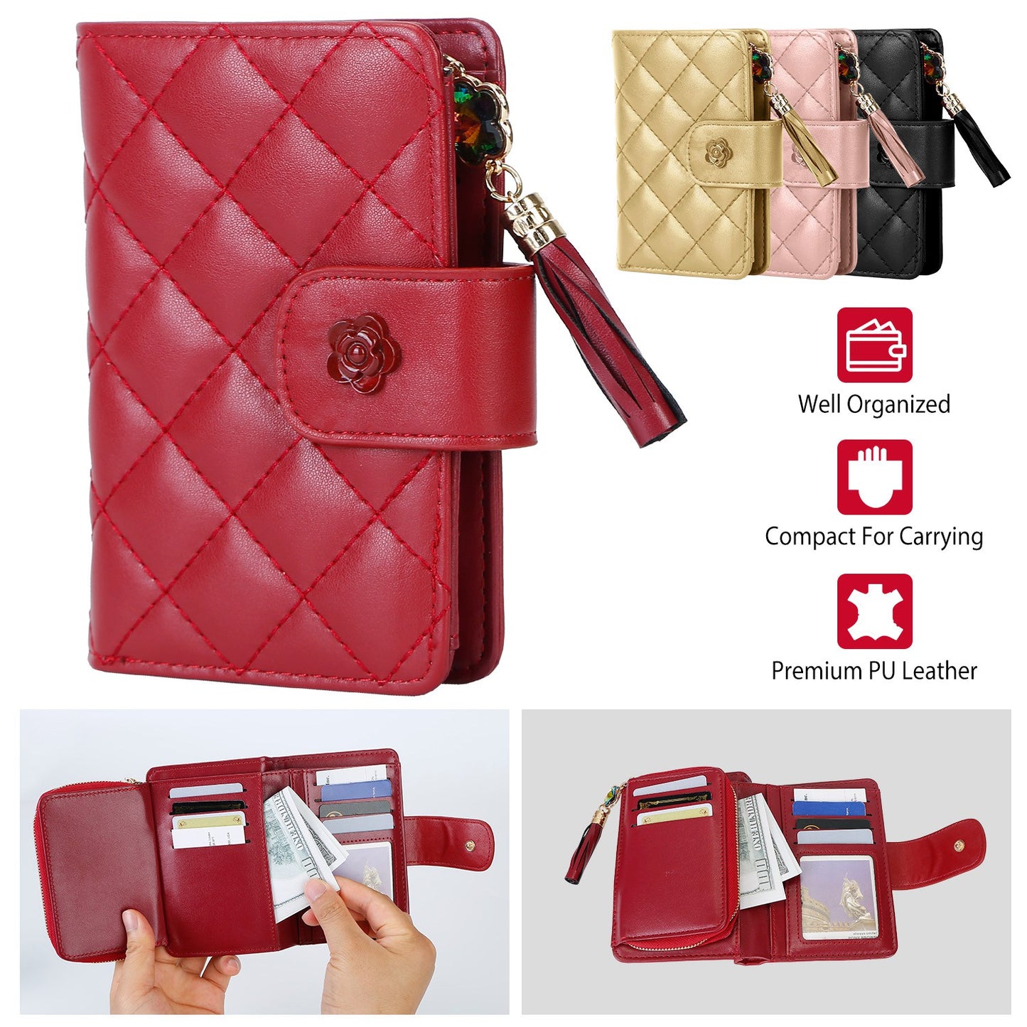 Women Wallet PU Leather Lady Clutch Case Credit Card Holder ID Card Window Coin Purse w/ Tassel For Girls