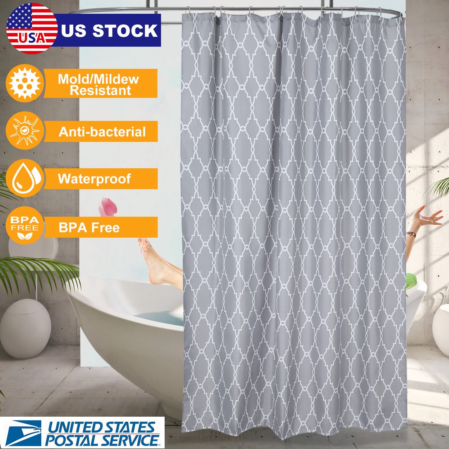 Shower Curtain Waterproof 70x70Ó Inches Bathroom Shower Drape Liner Print Polyester Fabric Bathroom Curtain w/ 12 Hooks for Bathtub Shower Stall