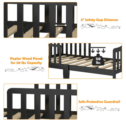 Classic Design Kids Wood Toddler Bed Frame with Two Side Safety Guardrails
