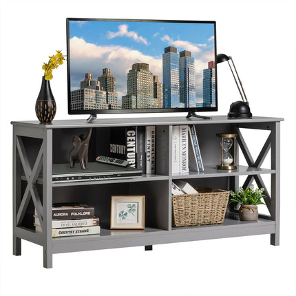 Wooden TV Stand Entertainment for TVs up to 55 Inch with X-Shaped Frame
