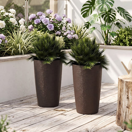 Round Plastic Planters Set of 2, 21 Inch Tall with Drainage