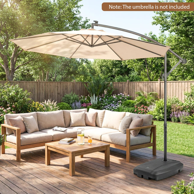 220 LBS Cantilever Patio Umbrella Base Stand with Wheels Fillable offset Umbrella Stand-Black