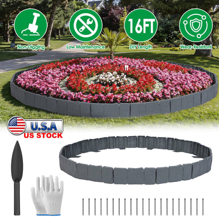 Plastic Landscape Edging 16FT Kit with Cobblestone Design